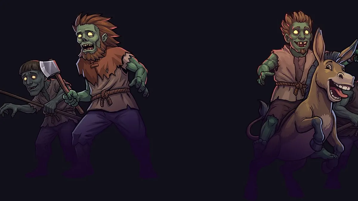 Official Graveyard Keeper 2 zombie squad artwork with a warrior, an archer and a mounted zombie