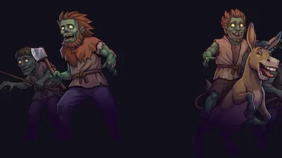 Official Graveyard Keeper 2 zombie squad artwork with a warrior, an archer and a mounted zombie