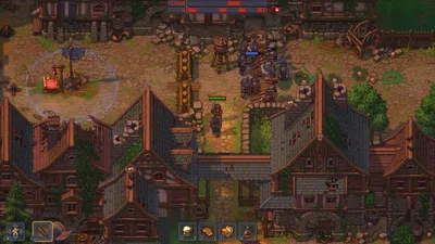 Graveyard Keeper 2 town street with houses, villagers and an entrance gate