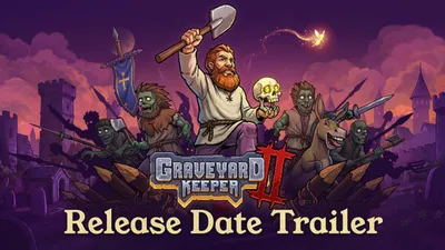Official Graveyard Keeper 2 release-date key art on a purple banner
